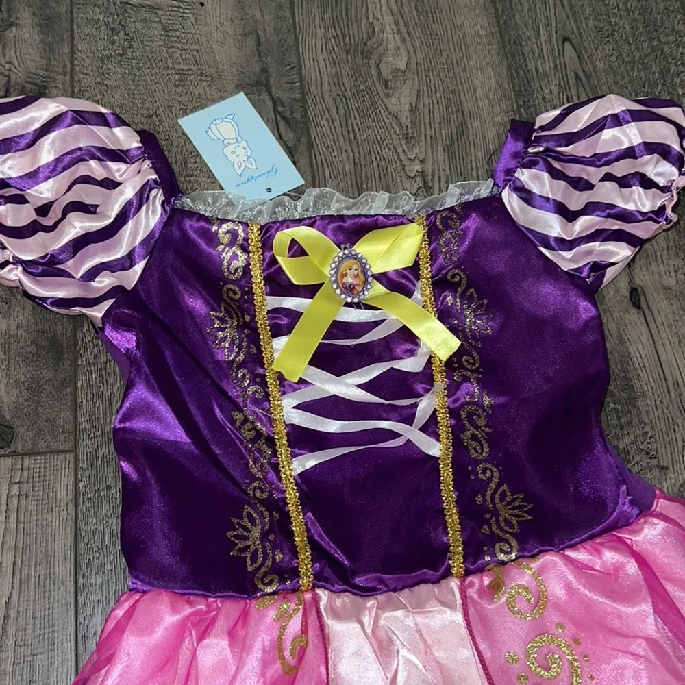 Girls purple & pink puff sleeve princess dress 150 10-12
